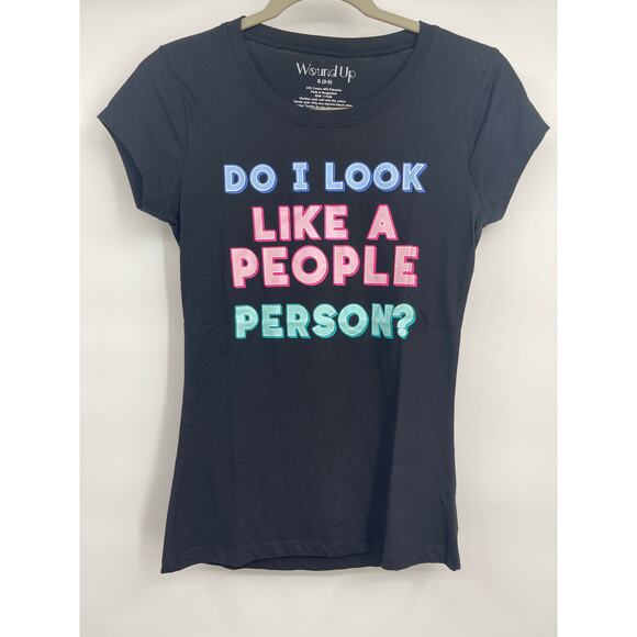 Wound Up Womens Juniors Black TShirt Do I Look Like A People Person Graphic Tee - Picture 1 of 10